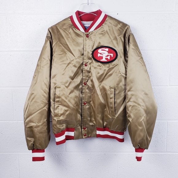 VTG Chalk Line San Francisco Forty Niners 49ers Gold Satin Bomber Jacket Size L